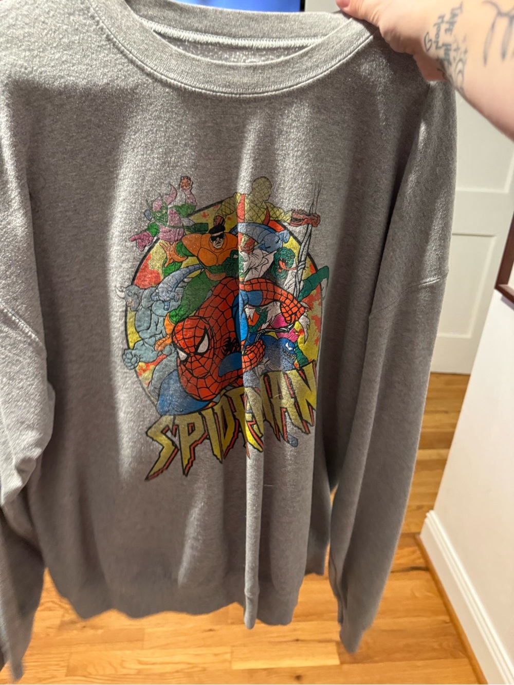 Marvel Spider-Man Crewneck Sweater - Gray with Multicolor Graphic